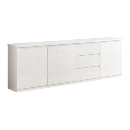 Ensemble Séjour Complet Laqué Blanc Table 190cm + Buffet + Vitrine Avec LEDs - Deyton
