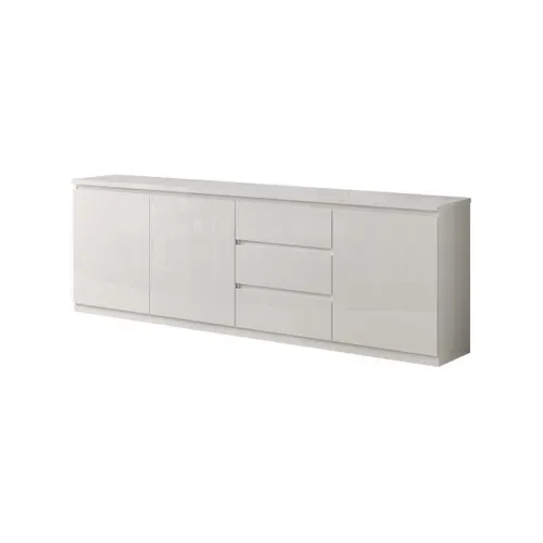 Ensemble Séjour Complet Laqué Blanc Table 190cm + Buffet + Vitrine Avec LEDs - Deyton