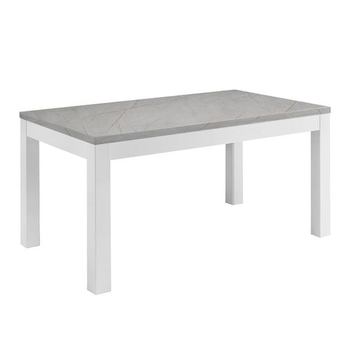 Deyton - Ensemble Séjour Blanc Et Gris Marbré Table 190cm + Buffet 3 Portes