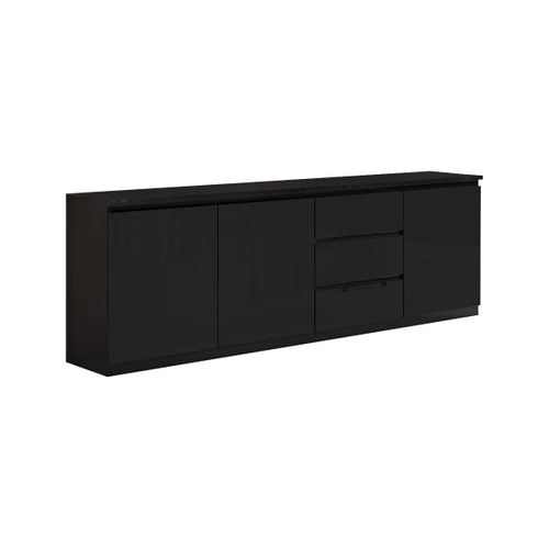 Deyton - Ensemble Séjour Complet Laqué Noir Table 160cm + Buffet + Vitrine Avec LEDs