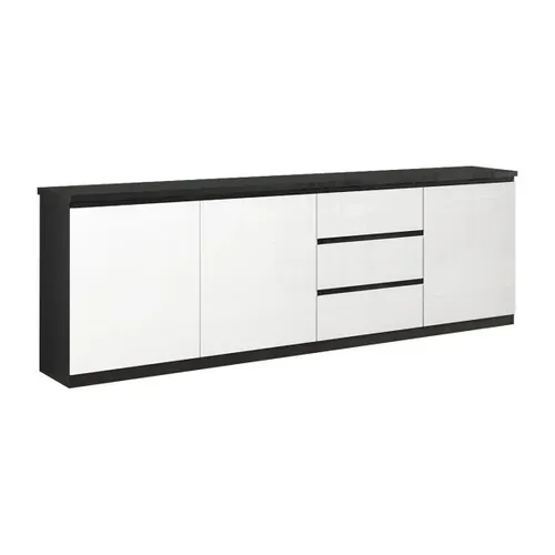 Ensemble Séjour Complet Laqué Noir Et Blanc Table 160cm + Buffet + Vitrine Avec LEDs - Deyton