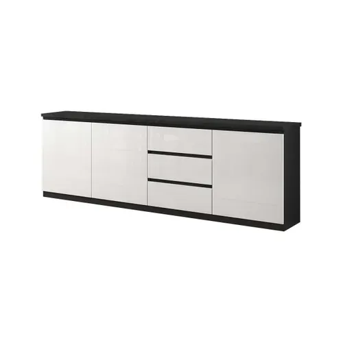 Ensemble Séjour Complet Laqué Noir Et Blanc Table 190cm + Buffet + Vitrine Avec LEDs - Deyton