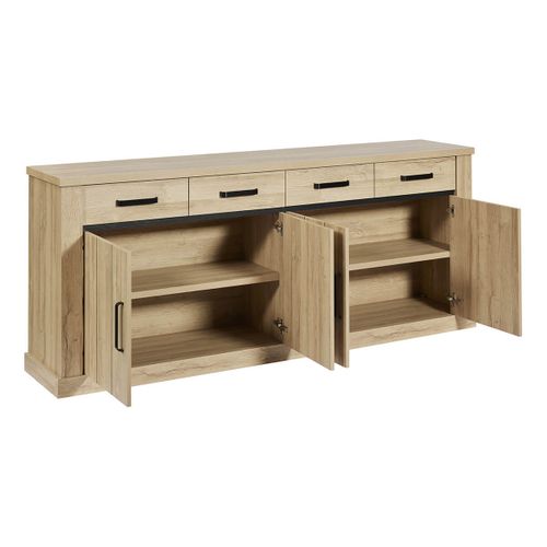 Lorenzo - Séjour Complet Table Allongeable Aspect Bois Chêne Clair Piètement Métal X
