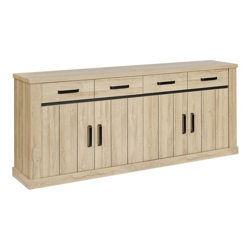 Lorenzo - Séjour Complet Table Allongeable Aspect Bois Chêne Clair Piètement Métal X