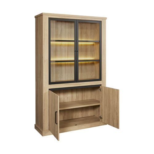 Lorenzo - Séjour Complet Table Allongeable Aspect Bois Chêne Clair Piètement Métal X