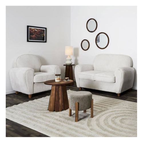 Gandy - Ensemble Fauteuil Et Canapé Club 2 Places Tissu Velours Côtelé Beige