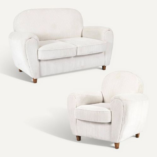 Gandy - Ensemble Fauteuil Et Canapé Club 2 Places Tissu Velours Côtelé Beige