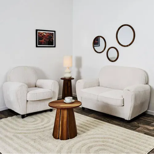 Gandy - Ensemble Fauteuil Et Canapé Club 2 Places Tissu Velours Côtelé Beige