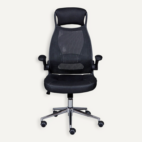 Waltus - Fauteuil De Bureau Tissu Mesh Noir Et Appui-tête Pieds Chromés