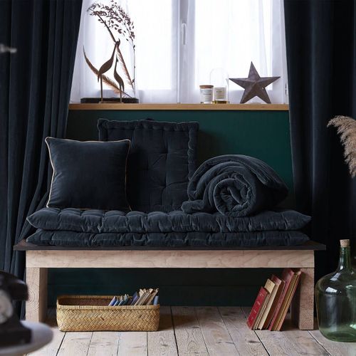 Rideau Ajustable 140x270cm Velours De Coton Bleu Nuit + 8 Anneaux Pince - Harris
