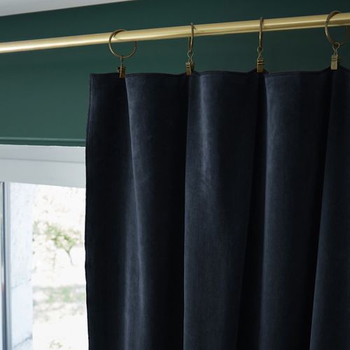 Rideau Ajustable 140x270cm Velours De Coton Bleu Nuit + 8 Anneaux Pince - Harris