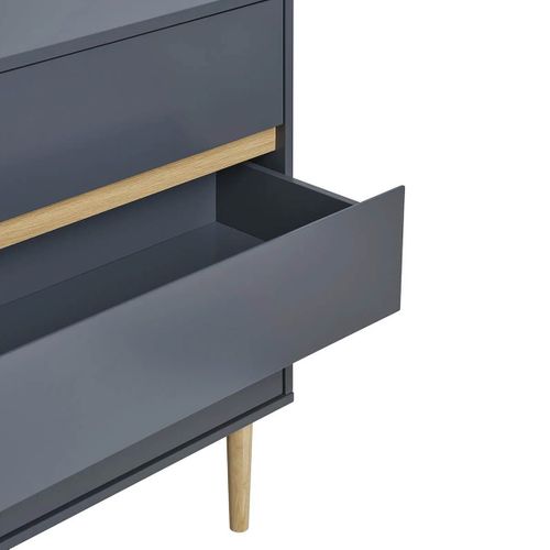 Avel - Commode 3 Tiroirs En Mdf Gris Foncé Et Bois Naturel