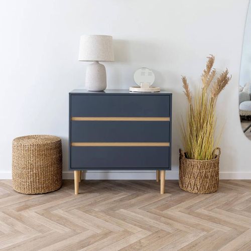 Avel - Commode 3 Tiroirs En Mdf Gris Foncé Et Bois Naturel