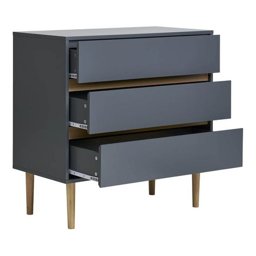 Avel - Commode 3 Tiroirs En Mdf Gris Foncé Et Bois Naturel