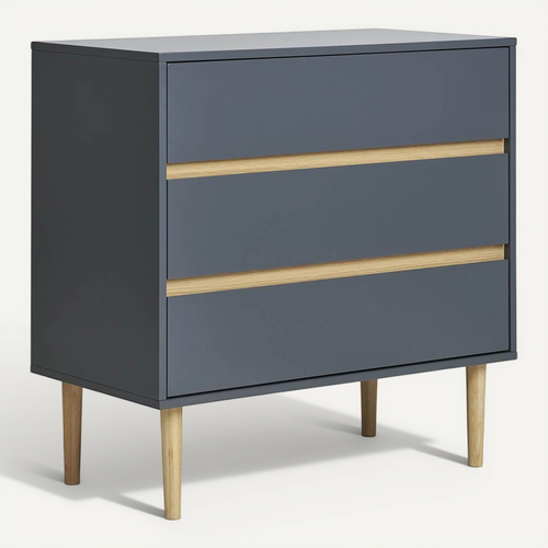 Avel - Commode 3 Tiroirs En Mdf Gris Foncé Et Bois Naturel