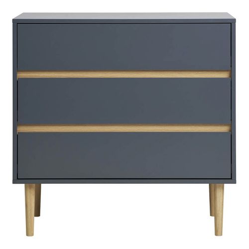 Avel - Commode 3 Tiroirs En Mdf Gris Foncé Et Bois Naturel