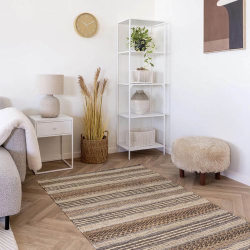 Tapis Jute Et Laine Tissé à La Main 200x300 Cm Beige Et Marron - Guispo