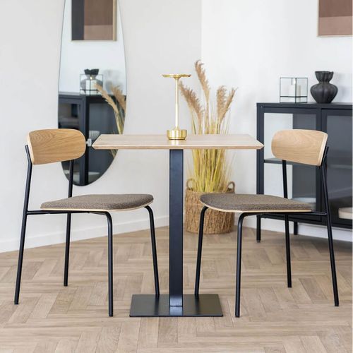 Table Carrée Plateau Mélaminé Effet Bois Pied Central Métal Noir - Bistro