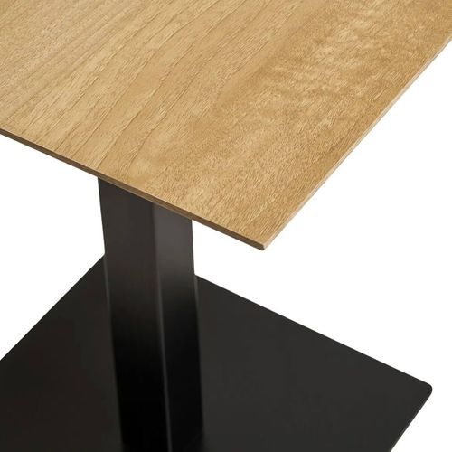 Table Carrée Plateau Mélaminé Effet Bois Pied Central Métal Noir - Bistro