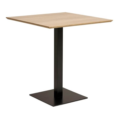 Table Carrée Plateau Mélaminé Effet Bois Pied Central Métal Noir - Bistro
