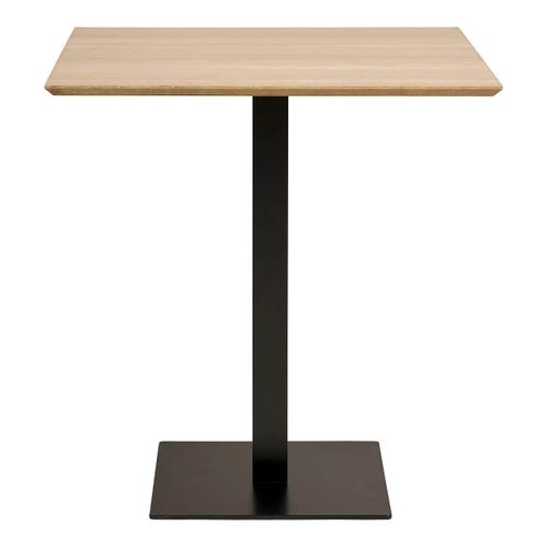 Table Carrée Plateau Mélaminé Effet Bois Pied Central Métal Noir - Bistro