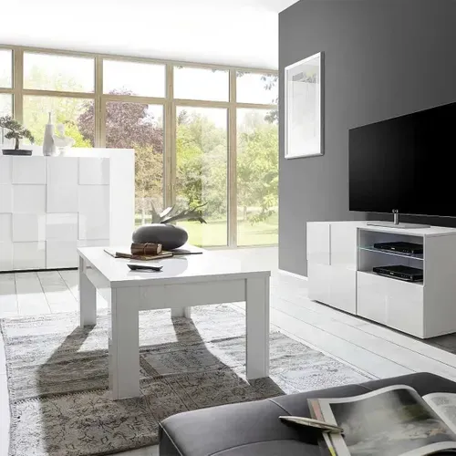 Weiss - Table Basse Rectangulaire Blanc Laqué Brillant