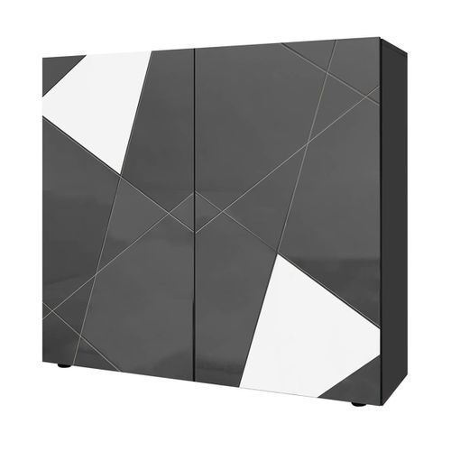 Ensemble Séjour Finition Gris Carbone Laqué Avec Sérigraphies Et Miroirs - Oriana