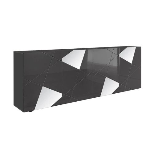 Ensemble Séjour Finition Gris Carbone Laqué Avec Sérigraphies Et Miroirs - Oriana