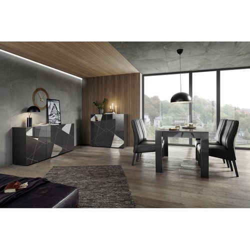Ensemble Séjour Finition Gris Carbone Laqué Avec Sérigraphies Et Miroirs - Oriana