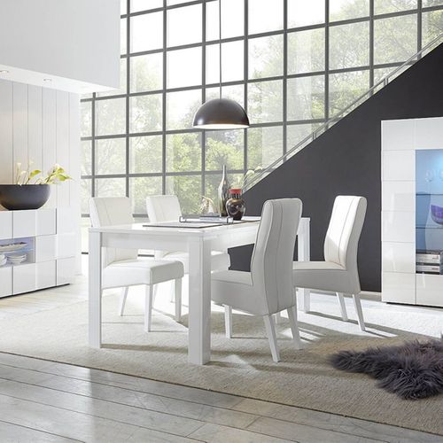 Ensemble Séjour Buffet 2 Portes 2 Tiroirs Blanc Laqué Weiss Relief Damiers - Rebecca