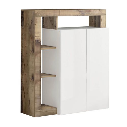 Arturo - Ensemble Buffet 3p + Meuble Bar Blanc Laqué Niches Aspect Bois Antik