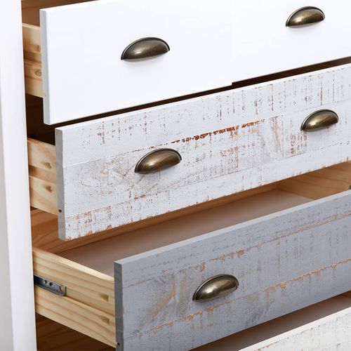 Commode 5 Tiroirs Bois Aspect Vieilli Blanc Et Grisé - Rosalia