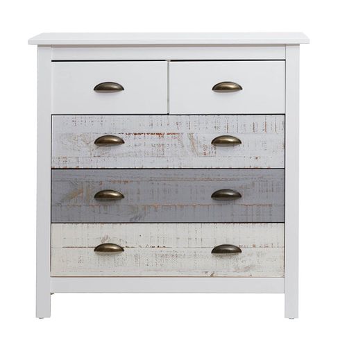 Commode 5 Tiroirs Bois Aspect Vieilli Blanc Et Grisé - Rosalia