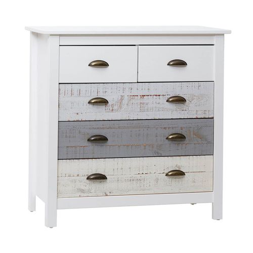 Commode 5 Tiroirs Bois Aspect Vieilli Blanc Et Grisé - Rosalia