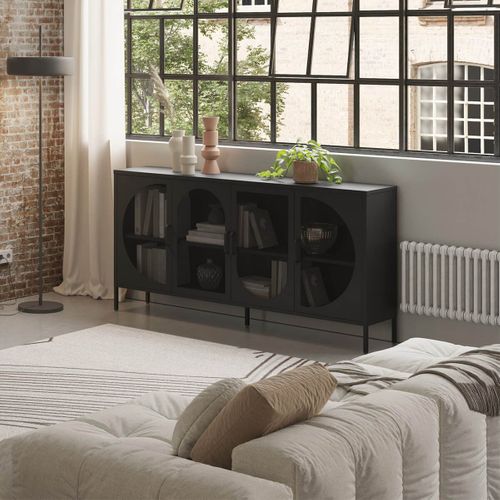 Buffet 4 Portes Ajourées En Métal Noir - Liovia