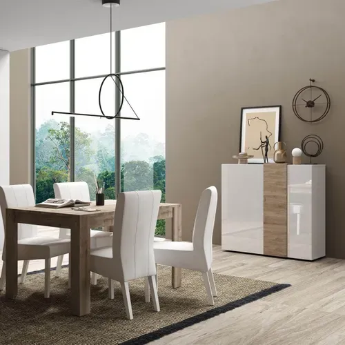 Ensemble Séjour Blanc Et Aspect Bois Finition Cadiz - Vesuvio Blanc