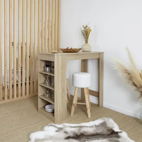 Table De Bar Mange-debout Avec Etagères Aspect Bois - Kanpe