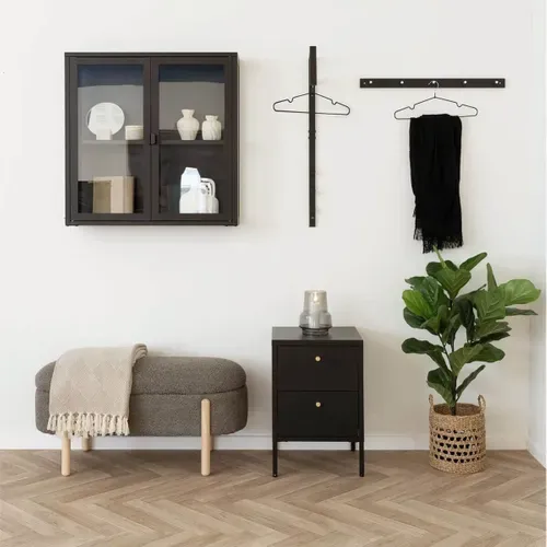 Banc-coffre En Tissu Bouclettes Marron Pieds Bois Naturel - Brenda