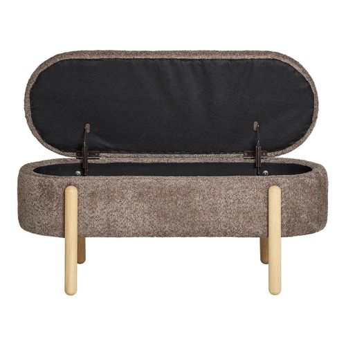 Banc-coffre En Tissu Bouclettes Marron Pieds Bois Naturel - Brenda