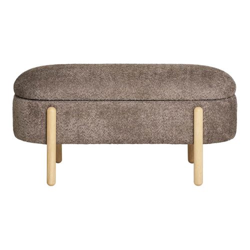 Banc-coffre En Tissu Bouclettes Marron Pieds Bois Naturel - Brenda
