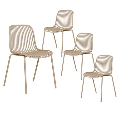 Lot De 4 Chaises De Jardin En Polypropylène Laqué Beige Empilables - Tiyana