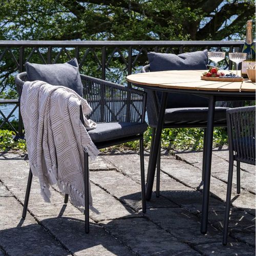 Lot De 4 Fauteuils De Jardin En Aluminium Noir Corde Et Coussins Anthracite - Karrige