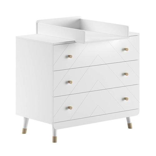 Tiny White - Chambre Avec Lit Bébé Vert + Table à Langer + Armoire 3 Portes