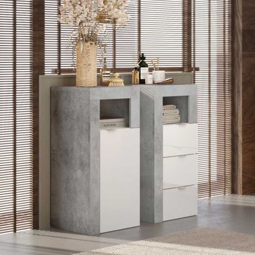 Arturo - Rangement 1 Porte Blanc Laqué Et Aspect Béton