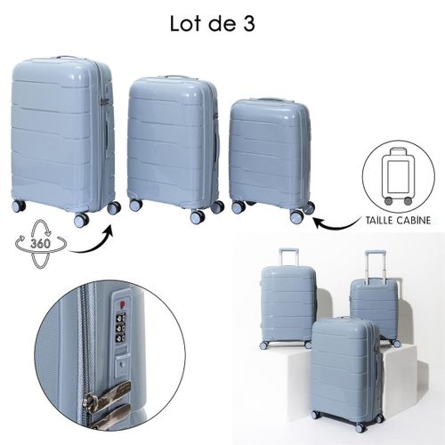 Lot De 3 Valises Bleues Gris (13l-107l) Avec Vanity, Roues Pivotantes 360°, Poignée De Traction
