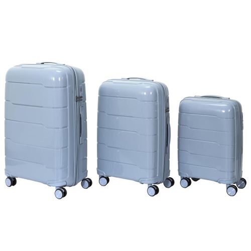 Lot De 3 Valises Bleues Gris (13l-107l) Avec Vanity, Roues Pivotantes 360°, Poignée De Traction