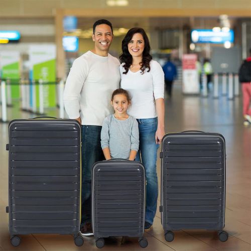Lot De 3 Valises Grises Zip Jaune Fluo Avec Roues Pivotantes 360°, Cadenas Sécurisé à Code - Vespia