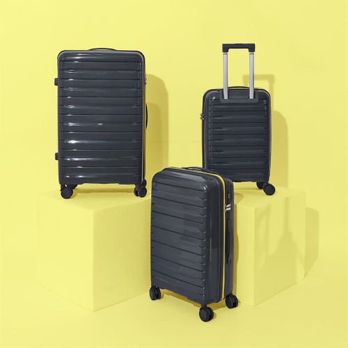 Lot De 3 Valises Grises Zip Jaune Fluo Avec Roues Pivotantes 360°, Cadenas Sécurisé à Code - Vespia