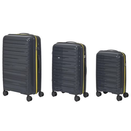 Lot De 3 Valises Grises Zip Jaune Fluo Avec Roues Pivotantes 360°, Cadenas Sécurisé à Code - Vespia