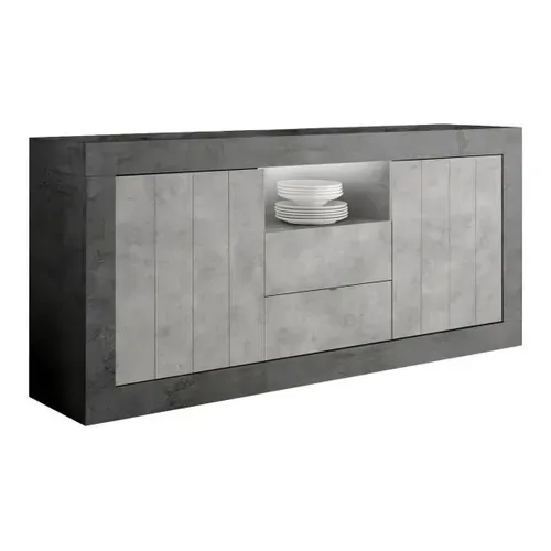 Ensemble Séjour Avec Table 180cm Gris Aspect Cimento Et Oxyde - Paolino